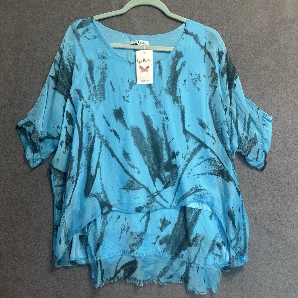 NWT Gigi Moda Silk Layered Top Women's One Size Blue Flowy Artsy Lagenlook
